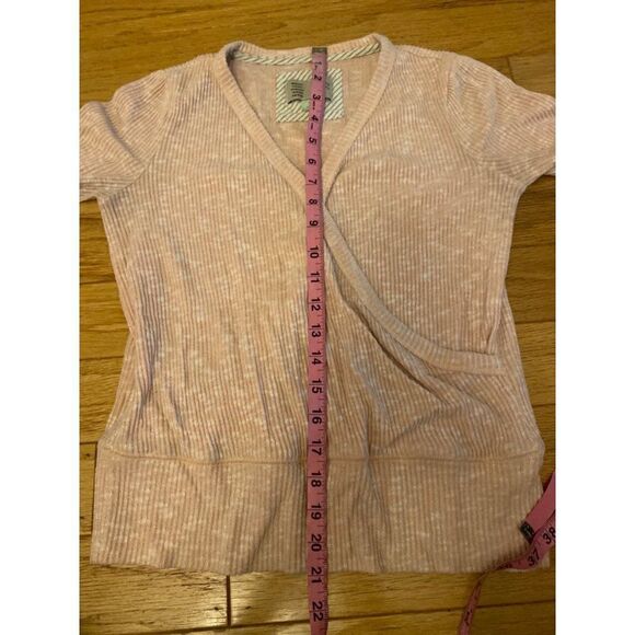 Saturday Sunday Anthropologie women's pale pink ribbed v-neck wrapped sweater XS - Picture 5 of 7